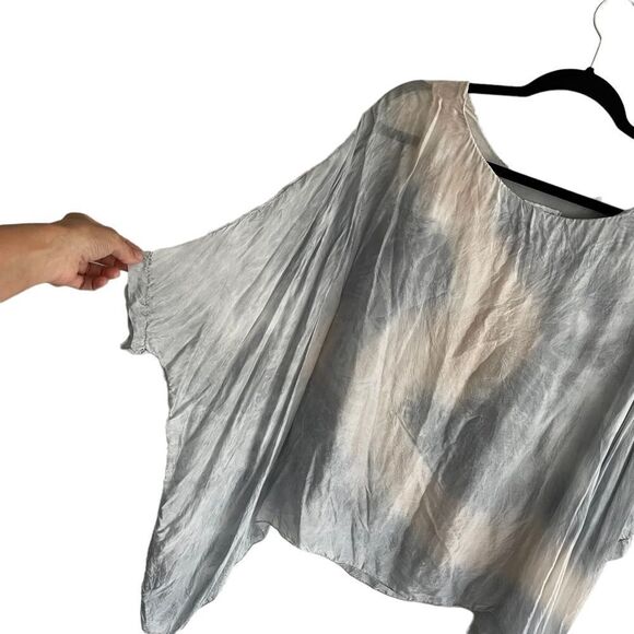 H TREND made in italy silk ombré tie dye oversized blouse grey pink M - Picture 2 of 5
